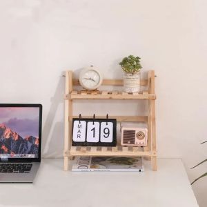 Wooden Desktop Storage Shelf 2-Tiers Foldable Multi-functional Trapezoidal Desk Display Rack Office Storage Rack Flower stand