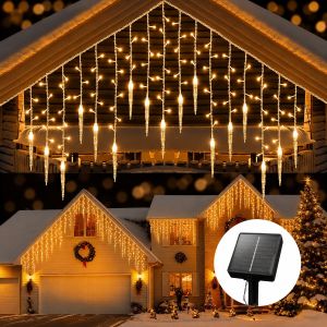 9M Solar Outdoor LED Icicle String Lights Waterproof Fairy Lights Christmas Curtain Decoration XMAS