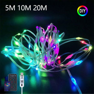 ไฟประดับ LED Dreamcolor Garland แบบสาย USB WS2812B ควบคุมผ่านแอป Bluetooth ไฟ RGBIC ปรับแต่งได้ สำหรับตกแต่งคริสต์มาสและงานแต่งงาน