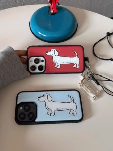 Theeartoom Black Edge Drip Glue Sausage Dog Full Cover Mobile Phone Case Anti-Fall Mobile Phone Case 16ProMax Cute Style