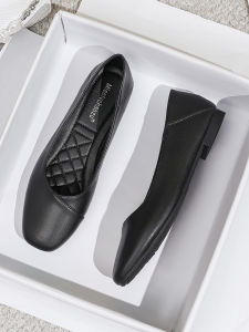 Black Flat Head Single Shoes for Women Spring Autumn Commute Style Slip-On Flats Office Work Shoes Low Cut Casual Footwear