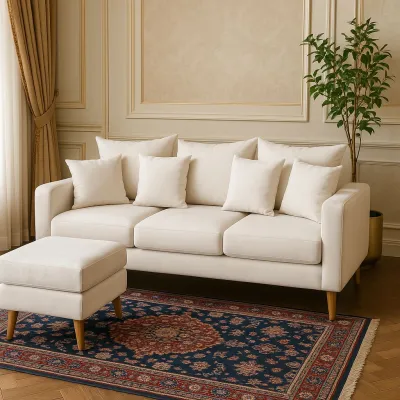 Sofa minimalis 3 seater + stool kaki kayu/sofa retro/kursi tamu