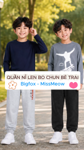 Quần dài bé trai Bigfox 10-12 tuổi N26 Quần thun nỉ len bo gấu dáng jogger ấm áp size đại 32-43kg