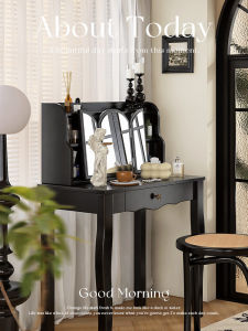 Modern Minimalist Black American Style Wooden Makeup Table with Mirror Compact Size for Bedroom Storage Integrated Design