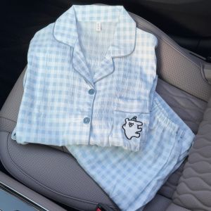 Cloud Cotton Long Sleeve Cartoon Pajamas Womens Home Wear Two-Piece Set Spring Autumn New Arrival Cute Grid Design Outfit