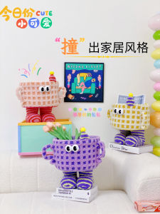 ตะกร้าจัดระเบียบเชือกฝ้ายขนแกะมอนสเตอร์ขนาดเล็กตะกร้าเก็บของการ์ตูนน่ารักกล่องของขวัญวางของวางโชว์บนโต๊ะห้องรับแขก