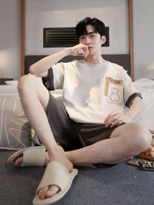 Bộ Đồ Ngủ Nam Mùa Hè Tay Ngắn Quần Short Rộng Rãi Thoải Mái in Họa Tiết Hoạt Hình Mặc Ở Nhà Đồ Ngủ Cotton Nguyên Chất