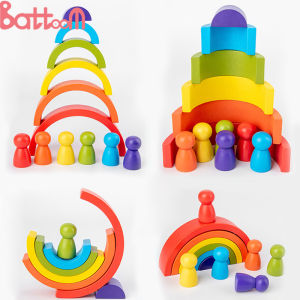 12PCS Montessori Rainbow Stacker Wooden Toys For Kids Creative Rainbow Building Blocks DIY Educational Toy Children Boys Girls Gift