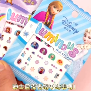 Nail Stickers Glow In The Dark Kids Child Cartoon Princess Frozen Waterproof Pelekat Kuku Bercahaya Dalam Gelap