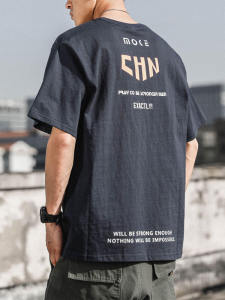 Heavy Weight Loose Cotton T-shirt Mens Print round Neck Trendy Ins Short Sleeve T-shirt Boy Korean Style Trendy Half Sleeve Mens Fashion