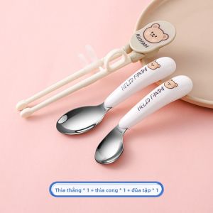 Thìa Bé Cho Bé Ăn Tự Lập Đầu Cong Tập Ăn Thìa Và Thìa Đồ Ăn Bổ Sung Cho Trẻ Từ 6 Tháng Tuổi Trở Lên Bằng Thép Không Gỉ