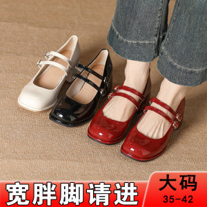 Red Mary Janes Wedding Shoes High Heel plus Size Wide Foot Womens Shoes French Vintage mid Heel 41 42 Large Size Fat Foot Shoes