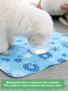 Pet Dog Self Cooling Mat Pad ice gel Waterproof Dog Bed Sleeping Mat Pad for Kennel Crate and Beds (Snowflakes)