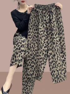 กางเกงขายาวทรงหลวมเอวสูงลายเสือดาวสไตล์ฮาเร็ม กางเกงขายาวทรงหลวมสไตล์ฤดูร้อนแฟชั่นใหม่สำหรับผู้หญิง