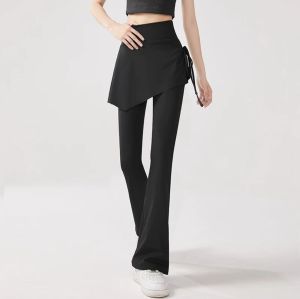 Slightly flared pants fake two-piece new style womens hip-covering slimming casual yoga bottoming horseshoe shark pants