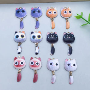 5pcs/12pcs Alloy enamel printed flower cat Pendant Jewelry Making DIY Keychain Earrings Charms for Jewelry Bracelets Necklace
