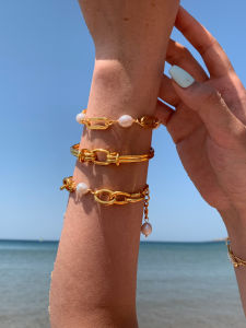 CAFFTI | Natural Freshwater Pearl Luxury Exaggerated Metal Stacking Fashion Bracelet