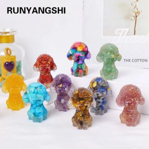 1ชิ้นคริสตัลธรรมชาติกรวดตุ๊กตาสุนัขรูปปั้นหยดน้ำเรซิ่นเรกิหินฮวงจุ้ยรูปปั้นสร้างสรรค์ตกแต่งบ้านห้องศึกษา