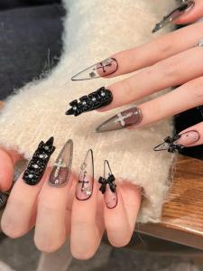High-End American Sweet Cool Style Long Cross Nail Art Pure Handmade Punk Dark Style Wearable Nails Fashion Beauty Tools