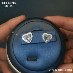 Ly eagle S925 Silver Filipino Simple Heart Shaped Earrings: Popular Real Moissanite Stud Earrings (LED Light Gift Box)