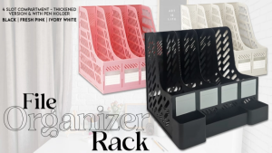 PP Supplies - Thickened File Organizer Rack with 4 Slots & Pen Holder - Workspace Essential