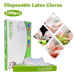 100 Pcs/Box TPE Disposable Gloves Latex Free Gloves Transparent Antiskid Gloves Job Security Food Grade Household Cleaning Gloves S/M/L