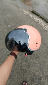 HELM BOGO DEWASA WANITA RETRO FULL LEHER SNI KACA DATAR LIS CROM