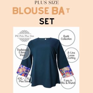 Plus Size Blouse Batik Muslimah Plus Size 4XL & 7XL with Pario Skirt By Pili Pala Plus Size