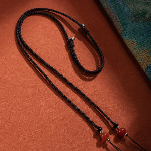 สร้อยคอแบบถักมือ สร้อยคอแบบผูกคอแบบยูนิเซ็กซ์ สไตล์ฮั่นตุ้ง ไข่มุกและหิน พร้อมจี้พิเศษ สายรัดคอลับแบบถักขวาง