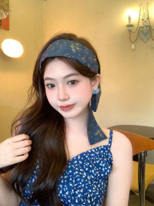 Eastern Blues Cotton Linen Wide Edge Hairband with Sash Integrated Womens Blue Series Hair Ties 2025 New Style Fashion Accessories
