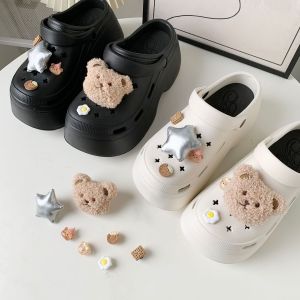 7Pcs Crocs Jibbitz Charms Cartoon Cute Plush Bear Five Pointed Star Shoe Buckle Detachable Shoe Flower Decoration for Crocs