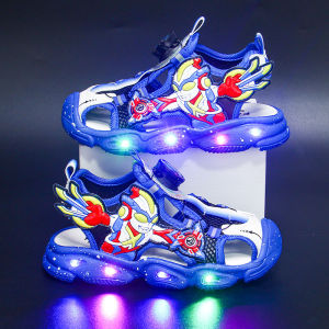 Ultraman Boys Sandals Head Cover Summer New Children Luminous Glowing Anti-Kick Toddler Beach Shoes Slip-On Comfortable Breathable