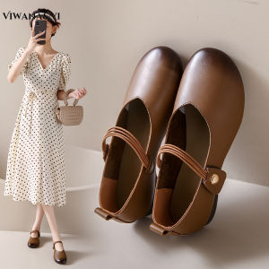 VIWANA Flat Shoes For Women Korean Style Leather Ballet Shoes Plus Size Size 36 to 41 Soft Sole Comfort Black Casual Slip On Shoes 2023 Fashion Women Shoes On Sale