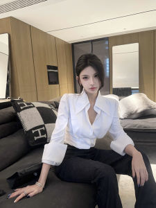 Xia Yuan Original Wide Shoulder Narrow Waist White Shirt Strong Design Sense Womens Premium Shirt