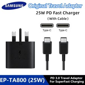 Original Samsung 25W Super Fast Charger Travel Adapter With Type C to Type Cable For Samsung Galaxy S25 S24 S23 S22 S21 Ultra S20+ Note 20 Note10 Z Flip 7 Z Fold 7 A55 A54 A35 A34