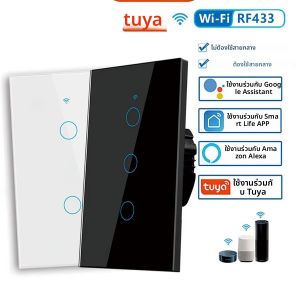 สวิตช์สัมผัส Tuya Smart Life ไฟอัจฉริยะ WiFi RF433 เซ็นเซอร์สวิตช์อัจฉริยะ ควบคุมผ่านแอพ รีโมทคอนโทรล ไม่ต้องใช้สายนิวทรัล 110V สำหรับ Alexa Google Home