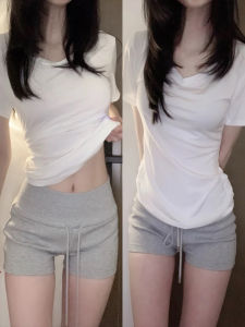 Grey Sporty Miniaturized High-waist Slimming Hot Pants Womens Summer Outdoor Wear New 2025 A-line Wrap-around Shorts