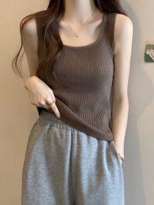 Áo Ba Lỗ Dệt Kim Hở Lưng Thời Trang Xuân Hè Cho Nữ Cỡ Lớn Thiết Kế Ôm Sát Áo Ngắn Màu Trơn Quần Áo Công Sở