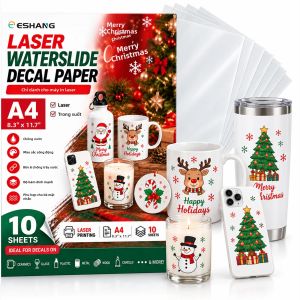 ESHANG A4 10 Tờ Chuyển Nước Miếng Dán Cho Máy In Laser DIY Chịu Nhiệt Gốm Trong Suốt Trượt Nước Decal 8.3x11.7 Inch