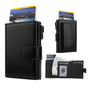ที่ใส่บัตรอะลูมิเนียมสำหรับผู้ชาย: กระเป๋าสตางค์แบบบางพร้อมระบบป้องกัน RFID ช่องใส่บัตรด้านหน้าพร้อมช่องใส่บัตรแบบป๊อปอัพ ช่องใส่เงินสด และช่องใส่เหรียญ |   ใส่การ์ดได้ 12 ใบ