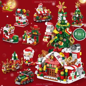 HUIQIBAO คริสต์มาส 8IN1 ต้นไม้ซานตาคลอสอาคารบล็อก DIY กวางเอลค์สโนว์แมนอิฐเครื่องประดับของเล่นเด็กผู้ใหญ่ของขวัญ