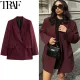 TRAF Women's Blazer Outerwears Office Wear Women Suit Jacket Autumn Long Sleeve Burgundy Blazers Formal Woman Minimalist Blazer. 