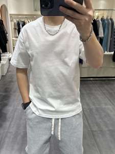 Boyfriend Style Heavyweight Pure Cotton Short Sleeve T-Shirt Loose Casual Solid Color Base Shirt Trendy Versatile round Neck T