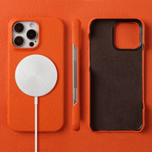 Luxurious Full Grain Leather Magnetic Absorption Phone Case for  17ProMax Protection Cover Elegant Simple Style