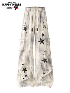 CHARLES JANGS HAPPY HEART | Heart American Tie Dye Star Print Fashionable Straight Trousers