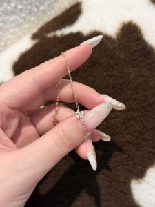 S925 Sterling Silver Four Leaf Clover Zircon Bracelet Flashing Sparkle Elegant Minimalist Korean Style Fine Versatile Jewelry