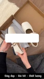 Giày búp bê da bóng mềm phối nơ mác hoa trà nhẹ nhàng đế cao su êm trống trơn kèm ảnh thực