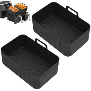 2Pcs Air Fryer Silicone Pot Air Fryer Liner Heat Resistant Air Fryer Silicone Basket Rectangle Baking Pan for Oven Microwave