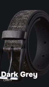 Sabuk Ikat Pinggang Kulit Pria CHN9 Dark Grey Premium Leather Gesper Jarum Elegant Casual Luxury