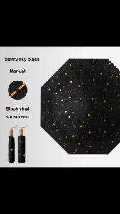 16-rib umbrella/black/gold-stamped heart sunny or rainyblack vinyl sunscreen noble and elegant